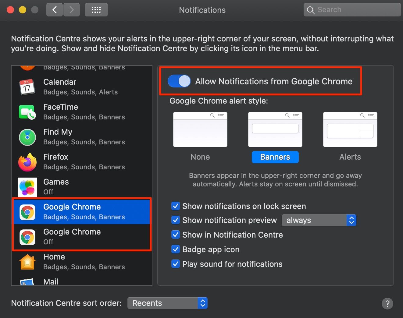 Allow Notifications for Google Chrome on Mac