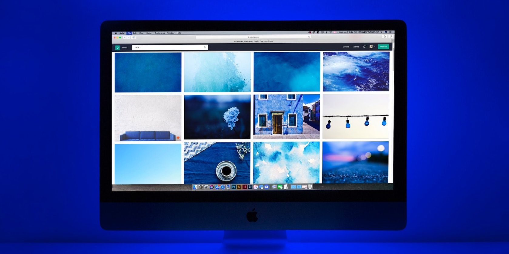 mac computer on a blue background