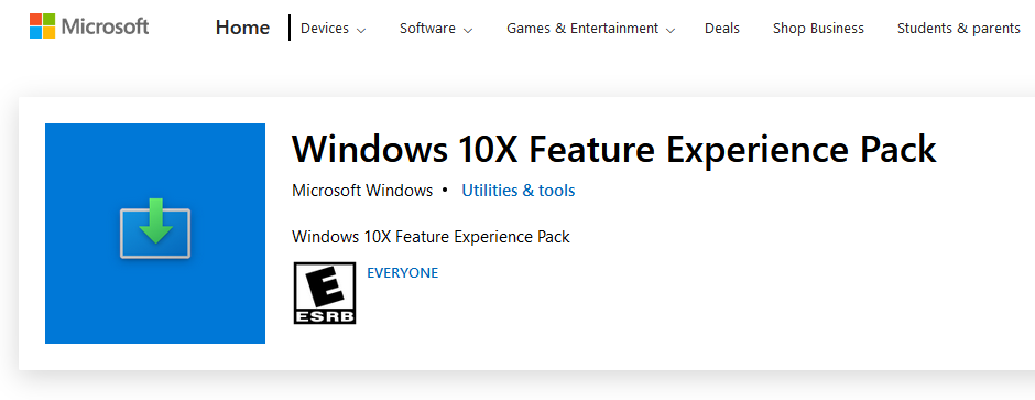Microsoft Store Windows 10X Feature Experience Pack