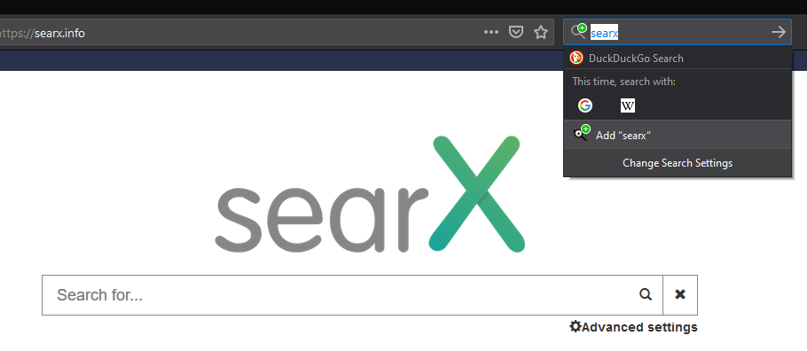 searX search engine as an alternative to DuckDuckGo