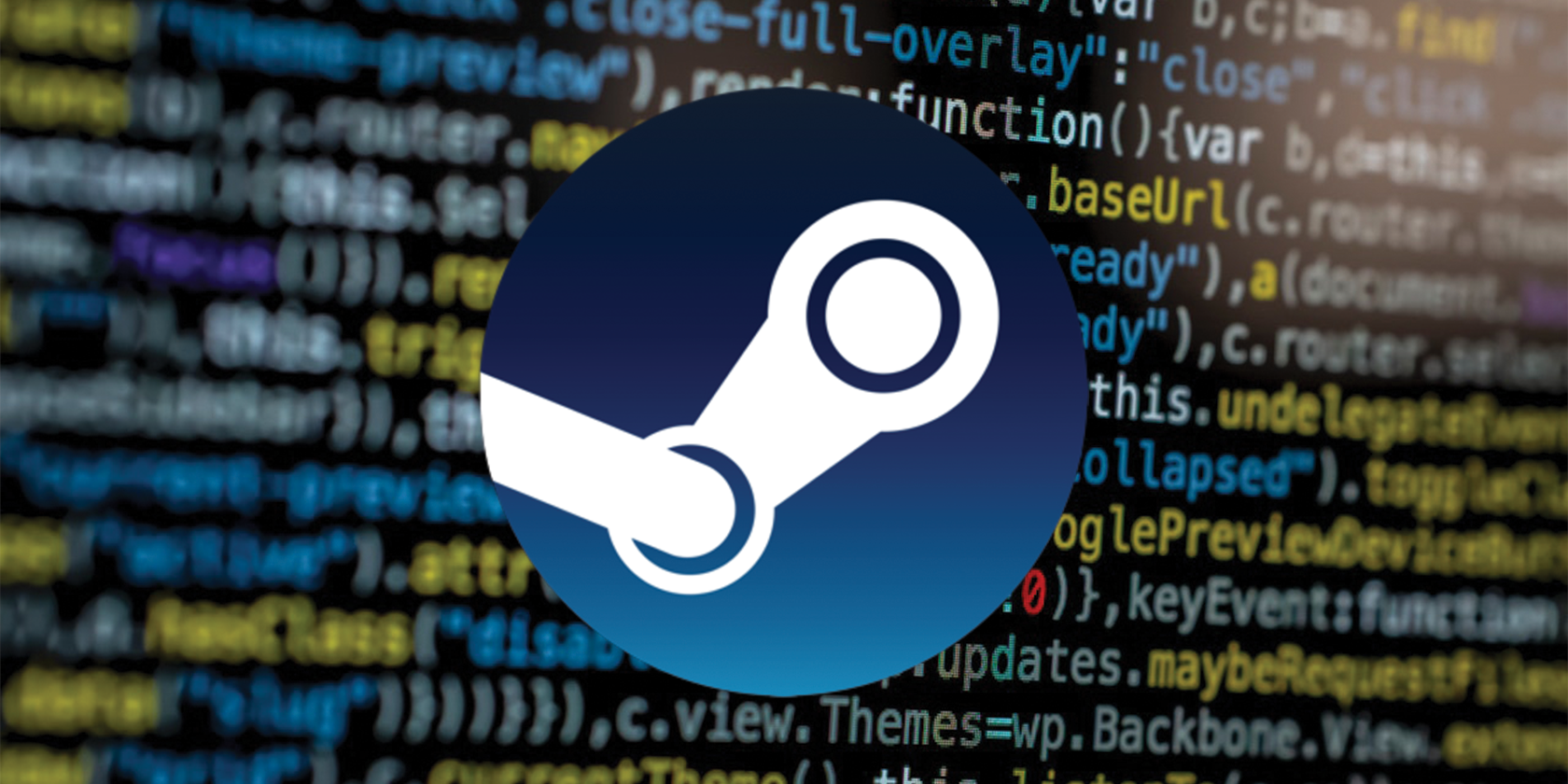 Steam logo on a code background