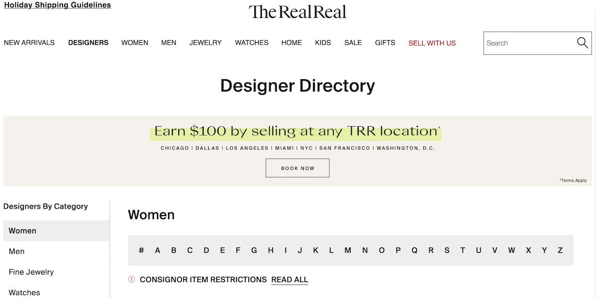 the realreal online designer directory