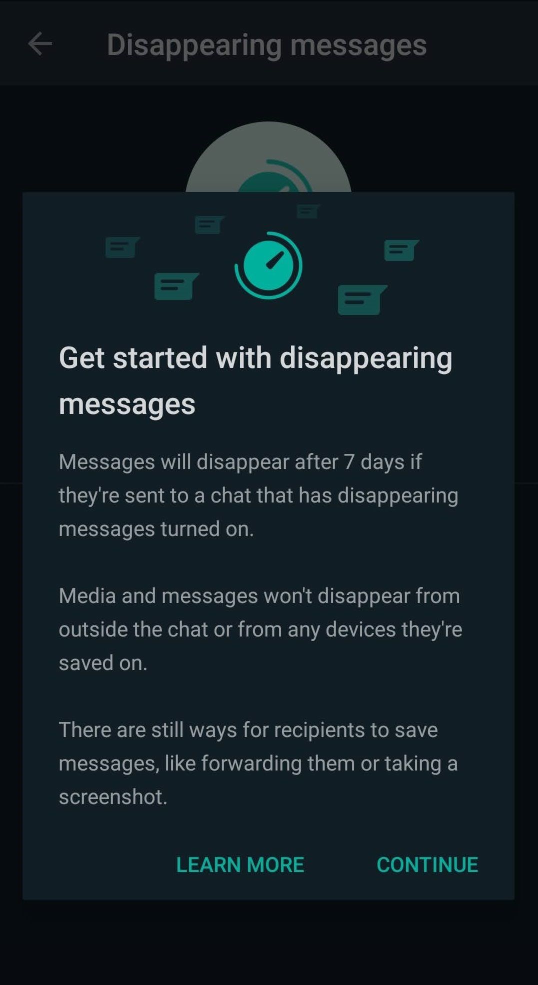 whatsapp disappearing messages info