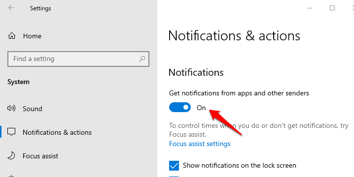 Allow notifications windows 10