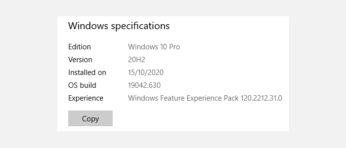 windows specification version