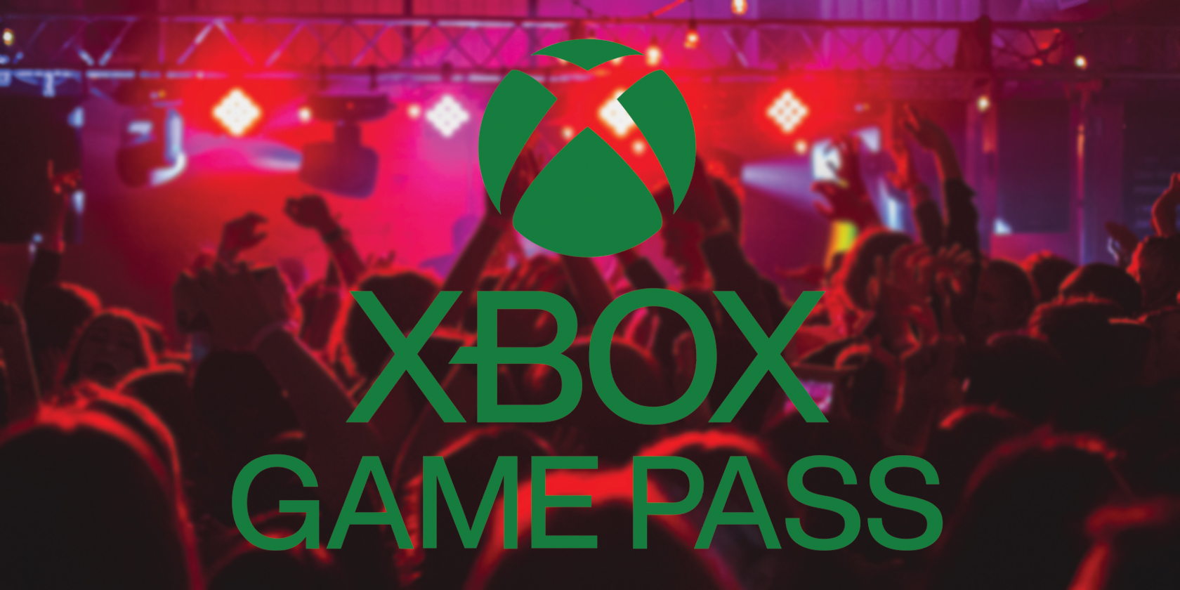 xbox game pass logo with a nightclub background