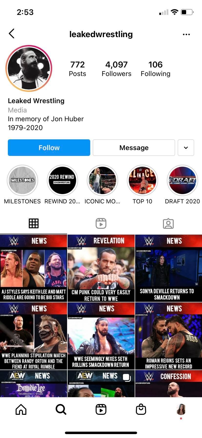 screenshot of Instagram profile