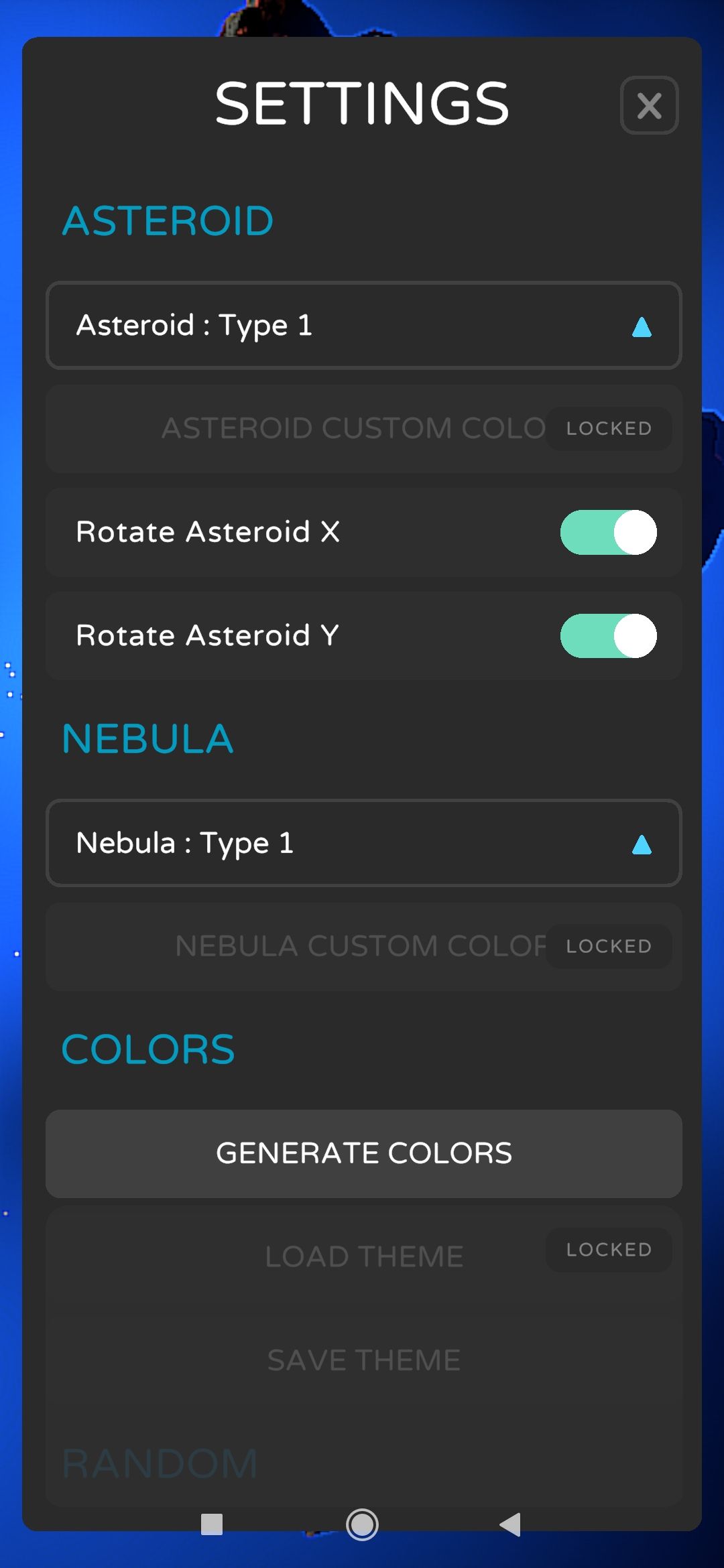 ASTEROID App settings