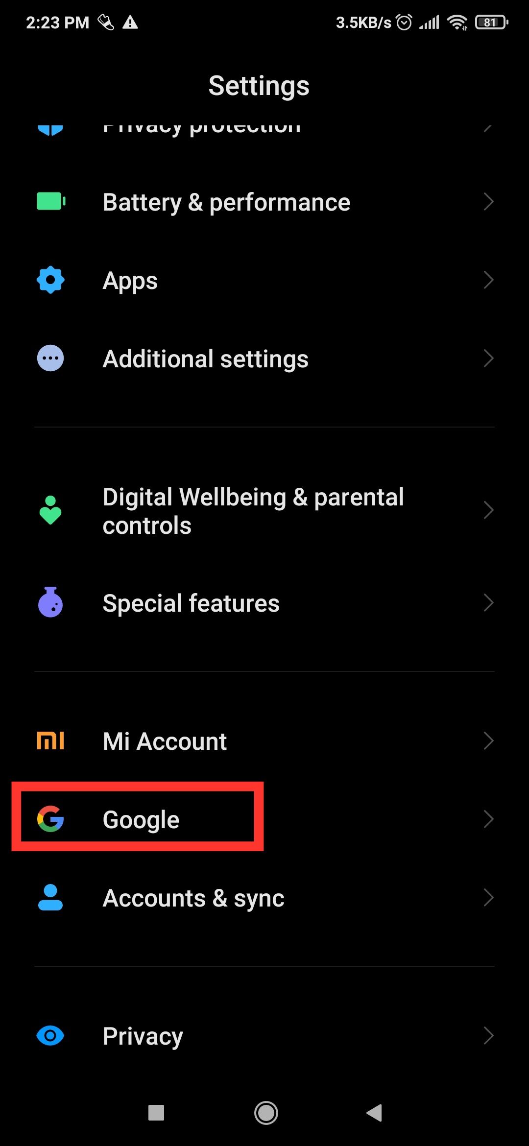android phone settings