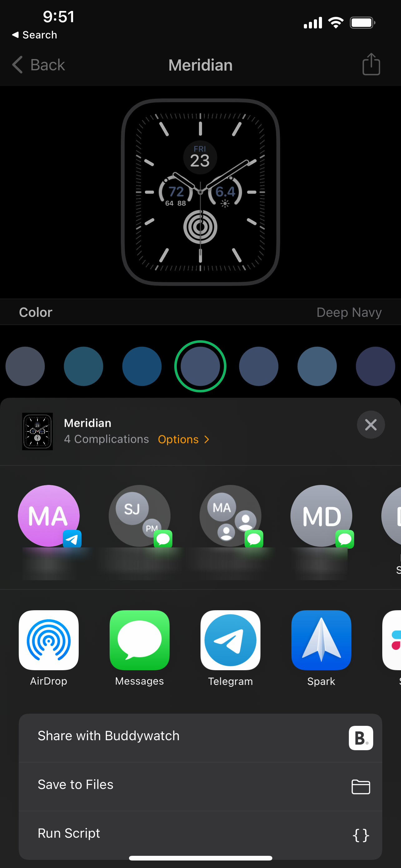 Choose app to share Apple Watch face
