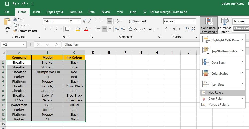 Creating a formating rule in excel