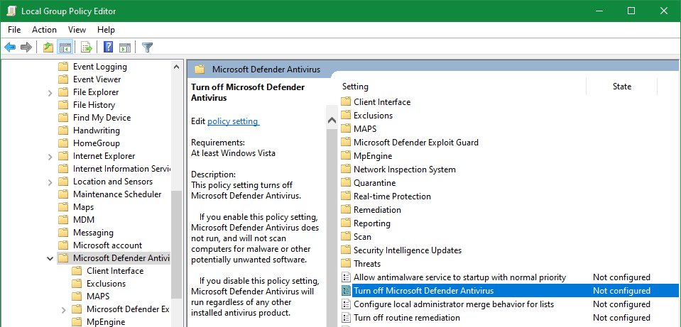 how to turn off antivirus windows 10 without admin