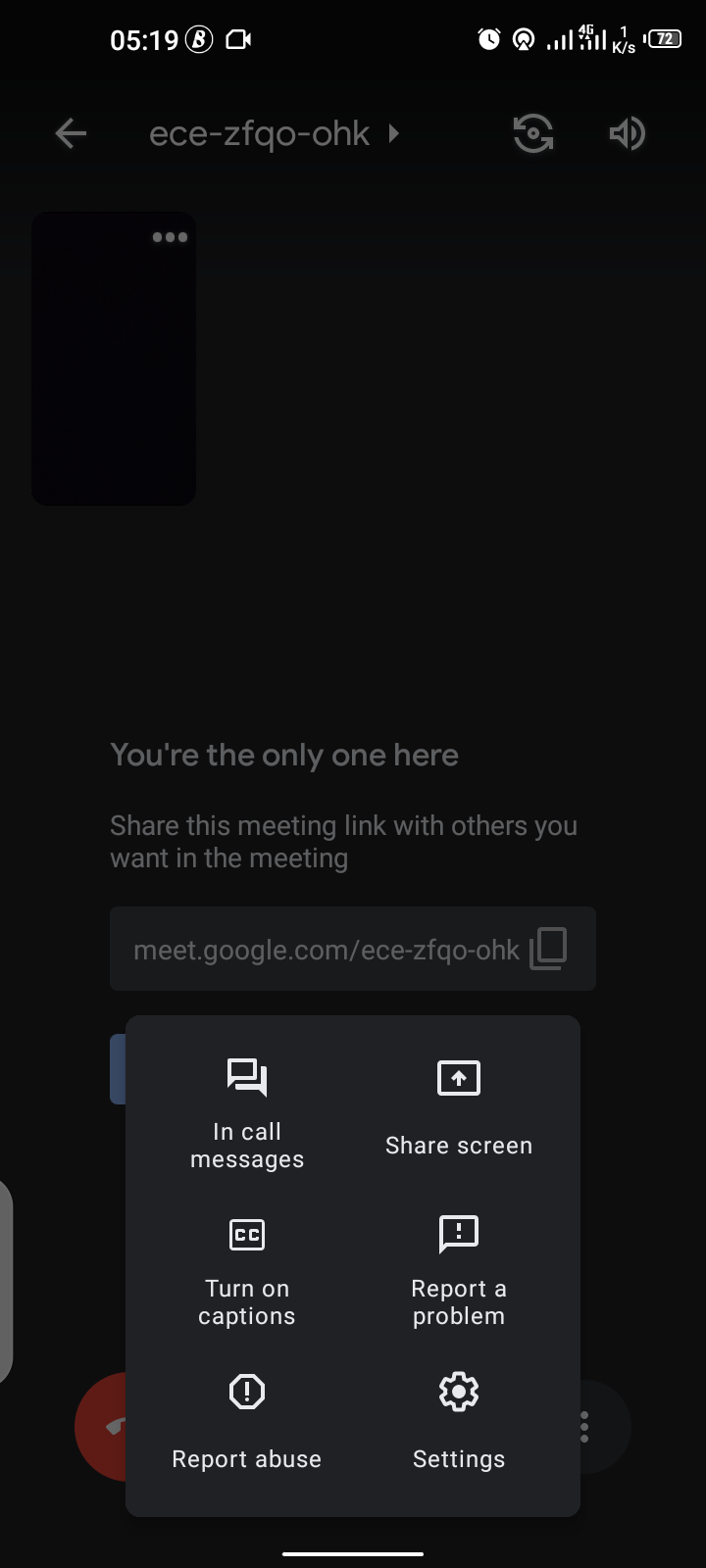 Google Meet active meeting screen