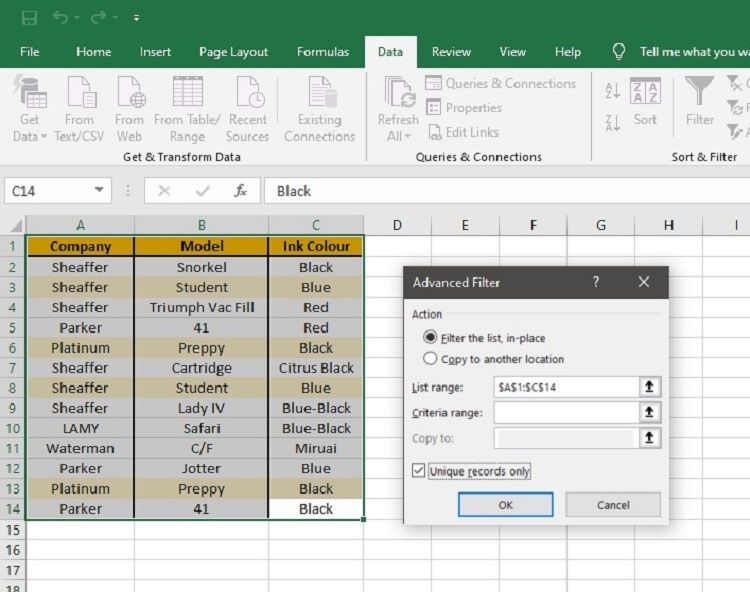 How to filter out duplicate values in Excel