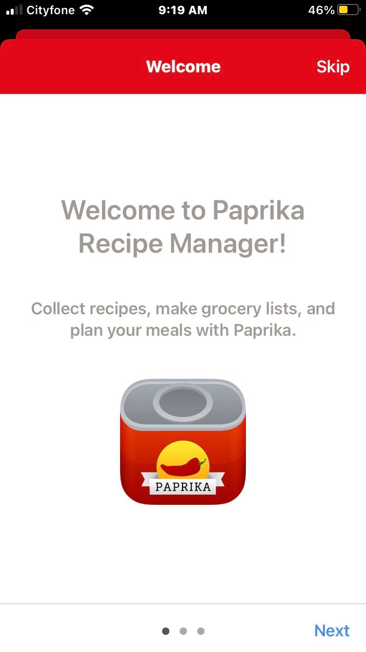 Paprika Recipe Manager Welcoming Message