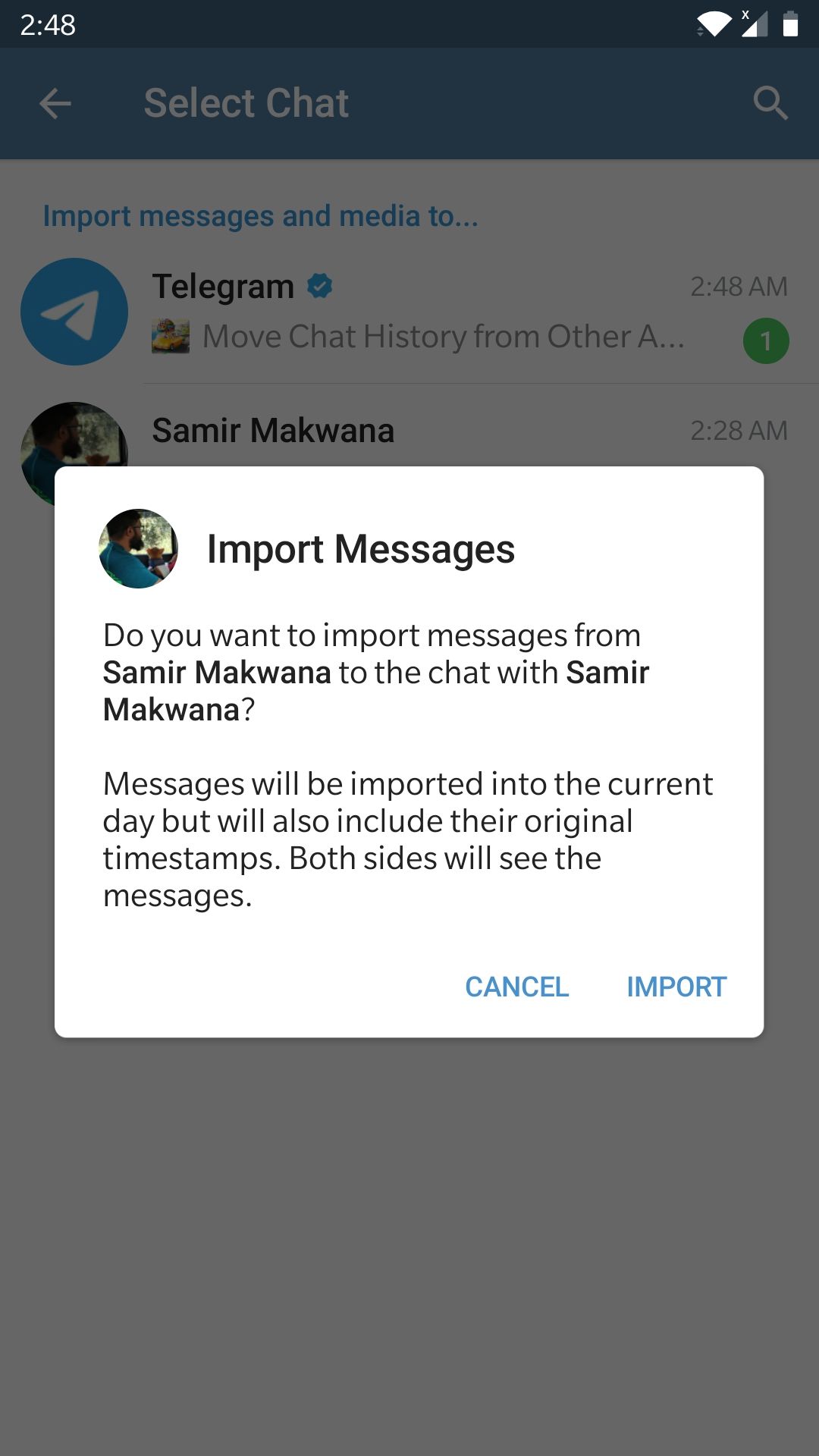 Import Messages for Telegram on Android