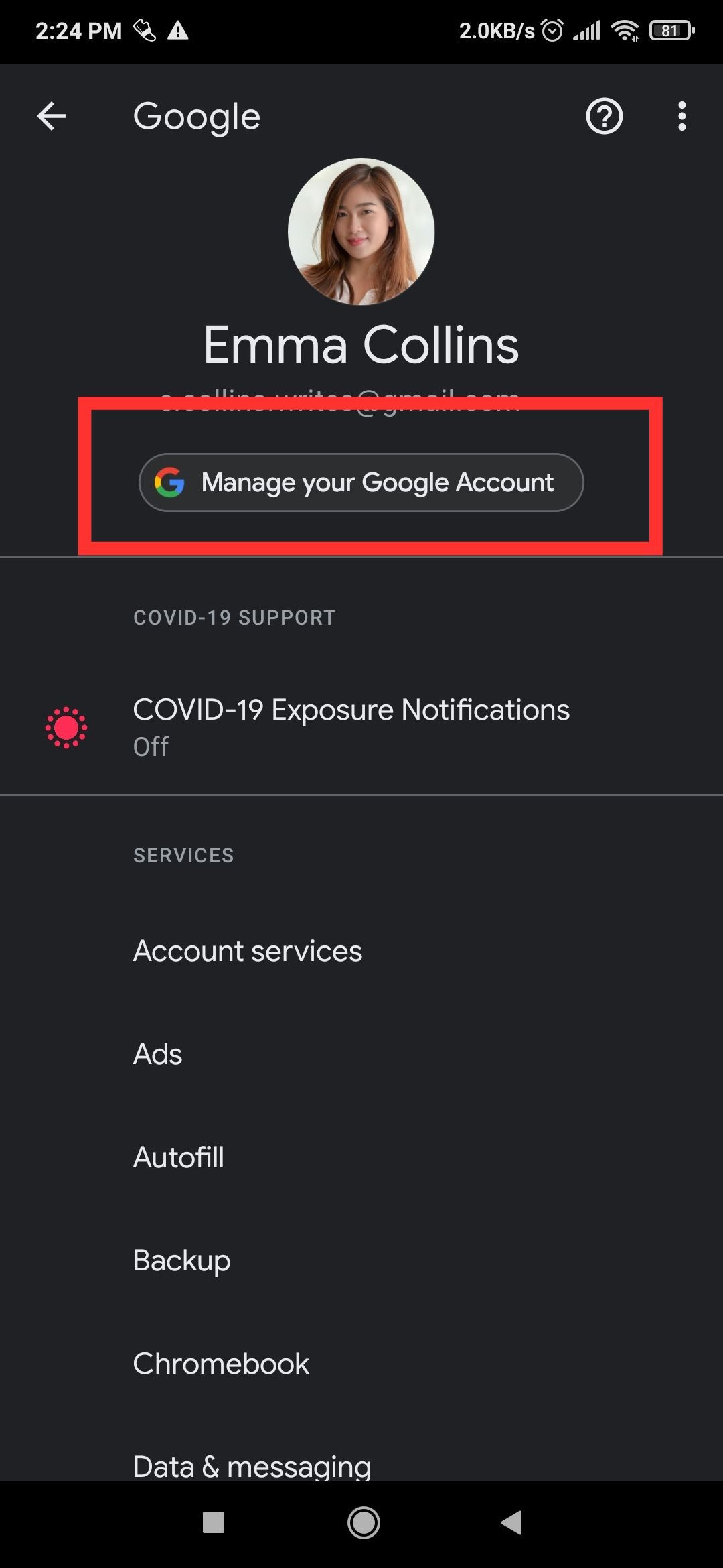 settings manage your Google account