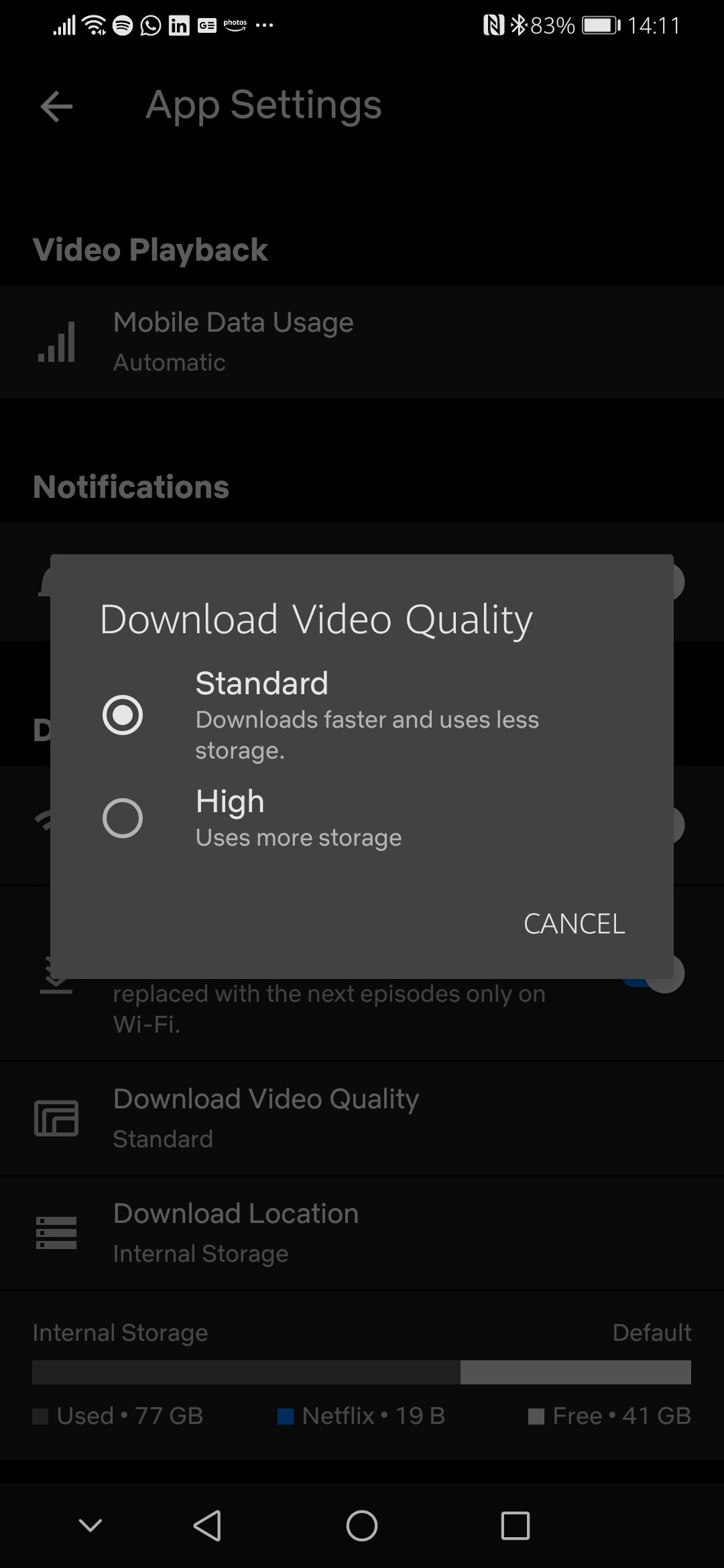 Netflix android app download video quality settings