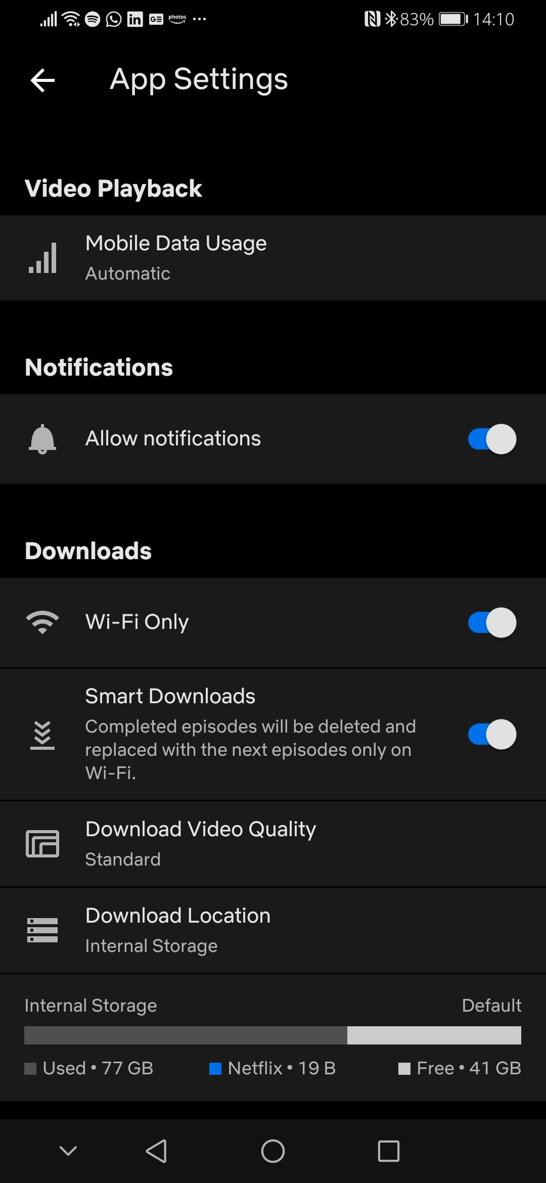 Netflix android app settings