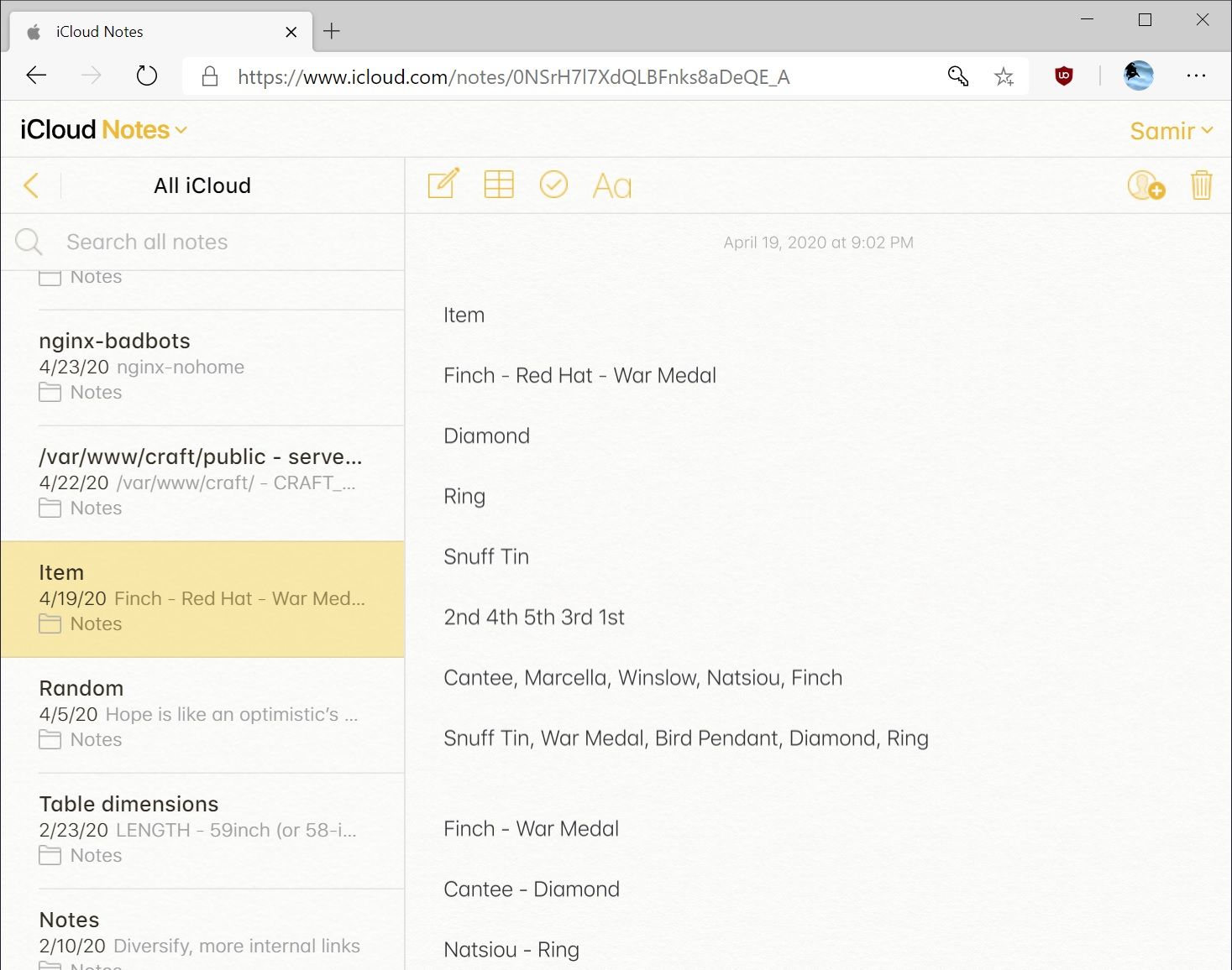 Notes Web App version from iCloud