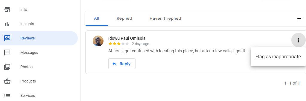 Reporting a Google review via Google my business page