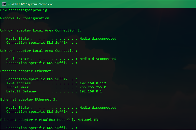 Router IP Address Windows CMD