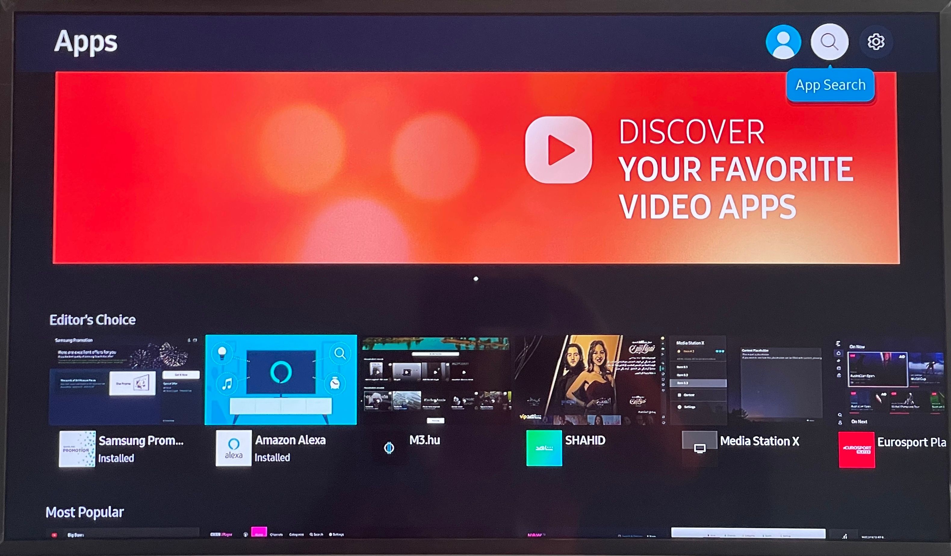 Samsung TV Apps homepage