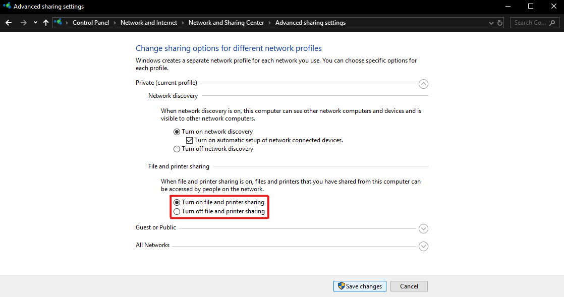 Tệp PsExec và cài đặt nâng cao của máy in