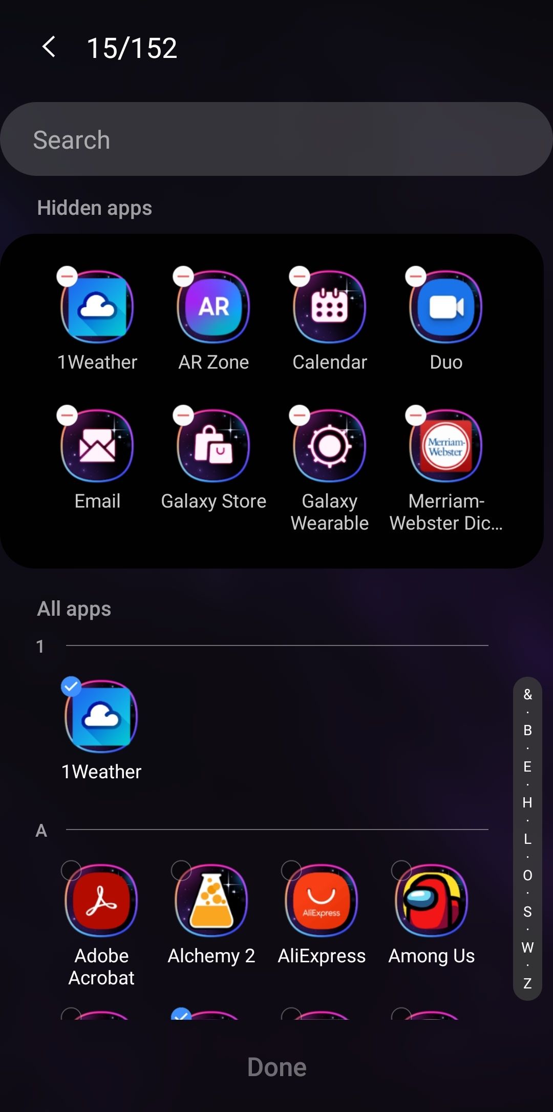 the OneUI OS lets you hide app icons