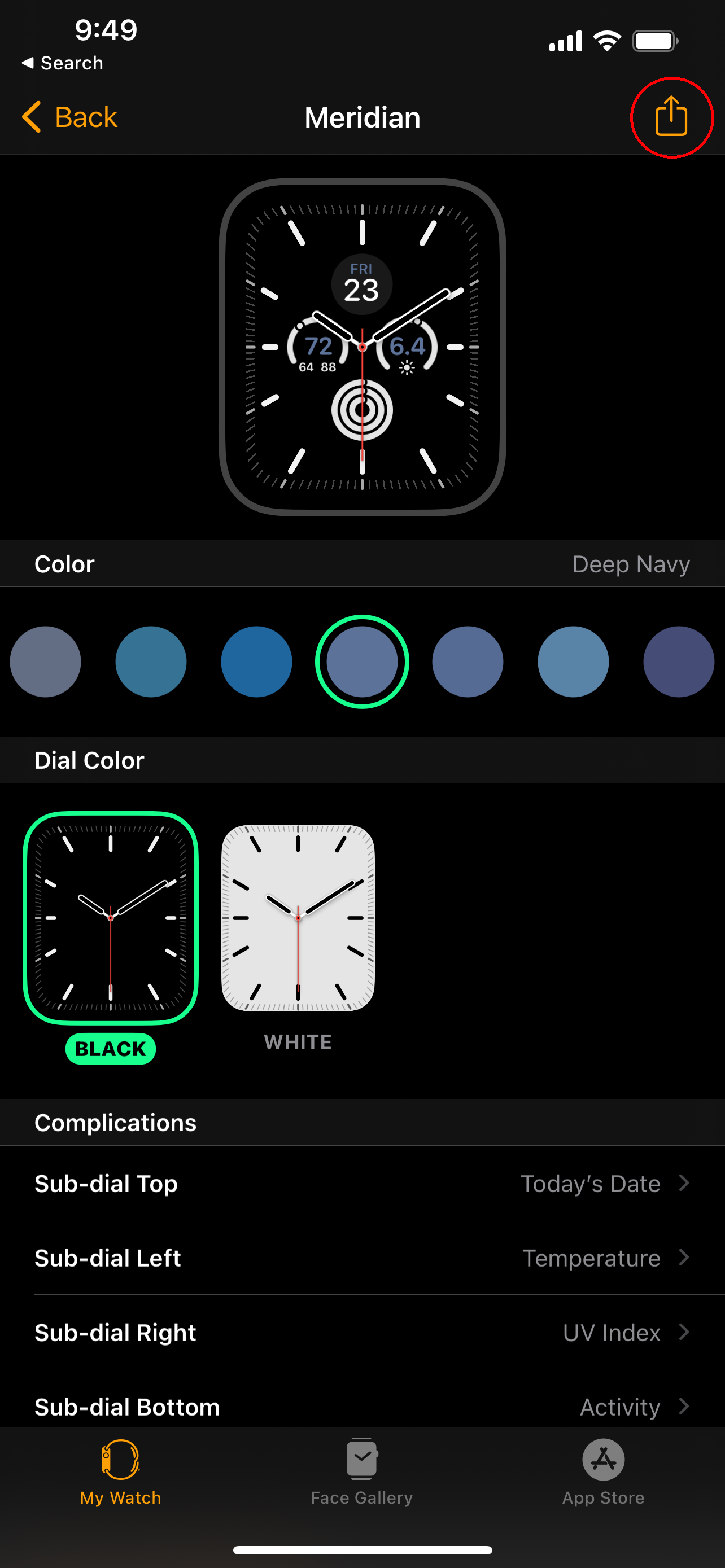 Share button for Apple Watch face