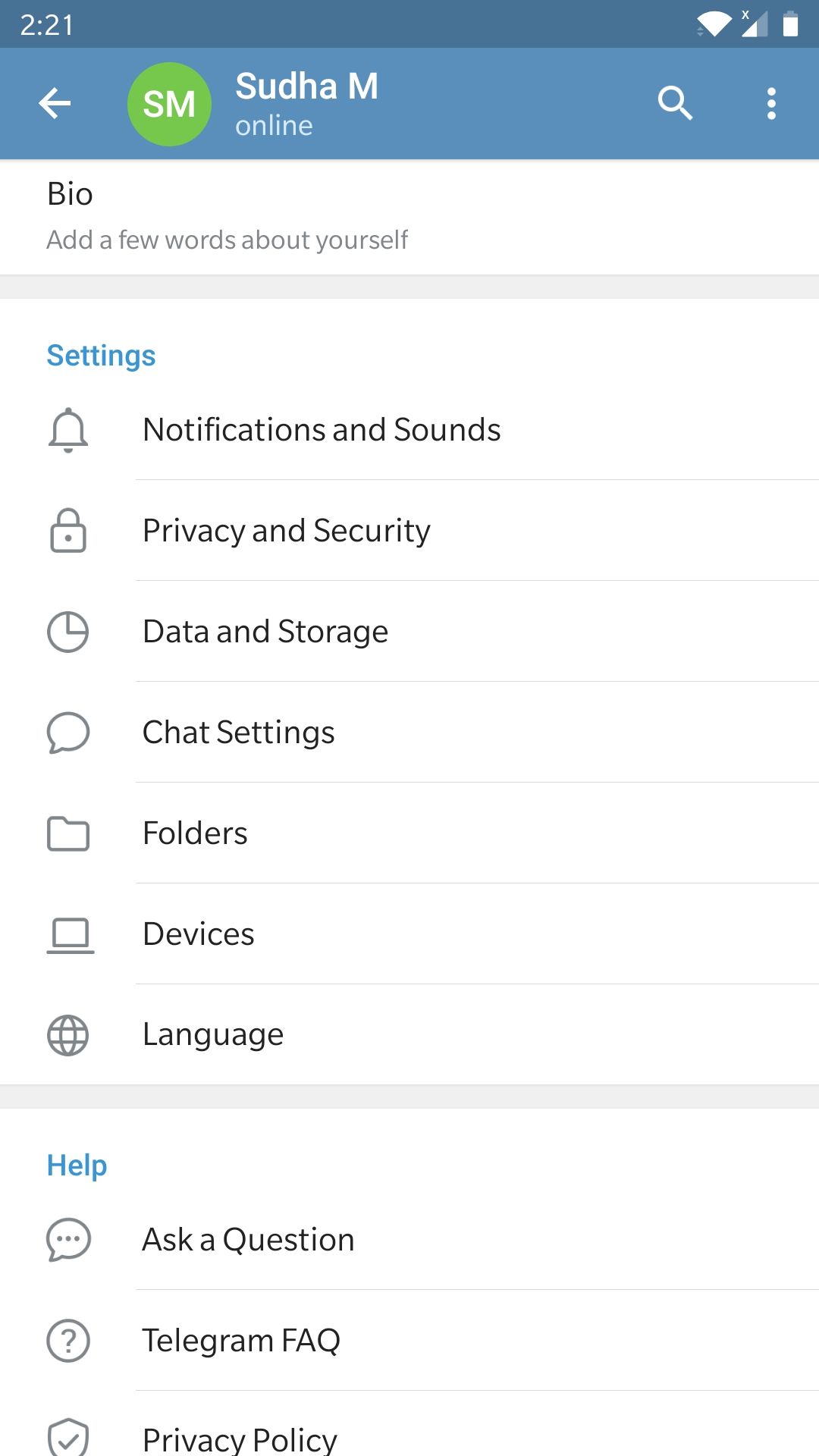 Tap Privacy and Security in Telegram on Android