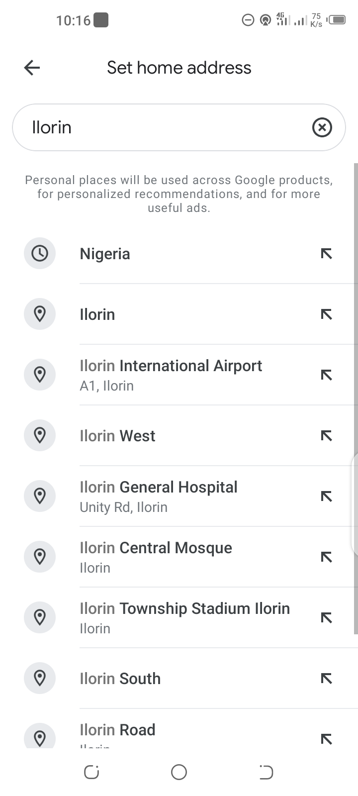 Type your chosen location in the address bar and select it from the options