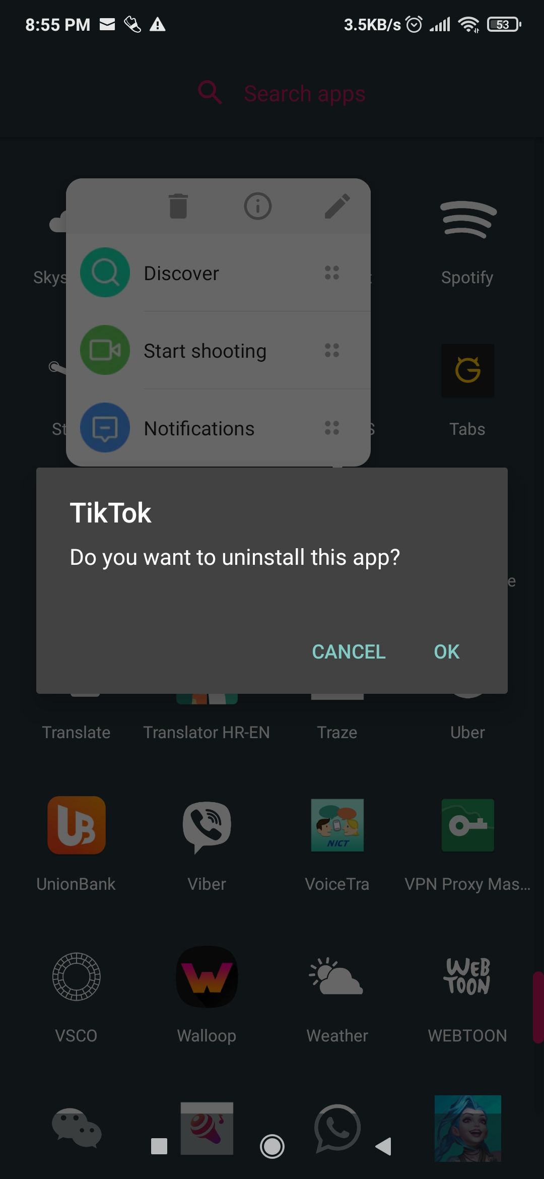 Uninstall TikTok app