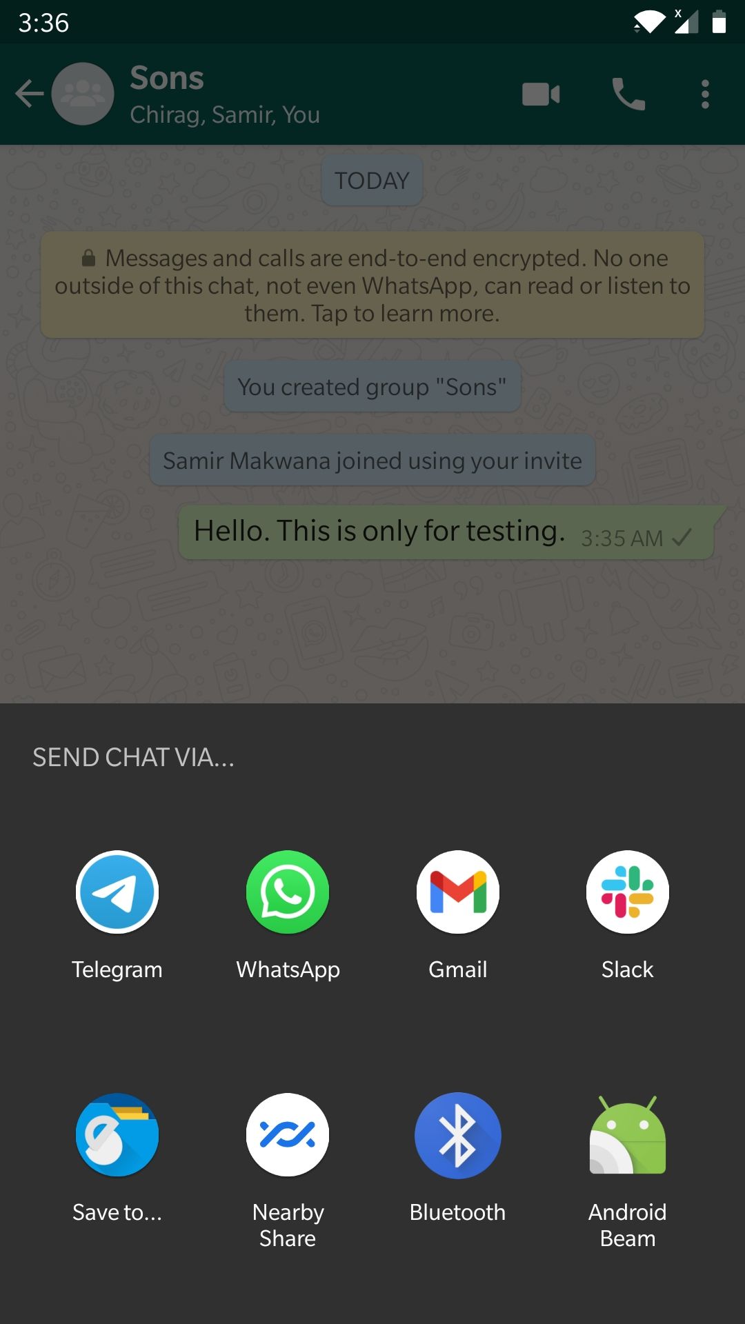 WhatsApp Group Chats Transfer Share Menu for Telegram on Android