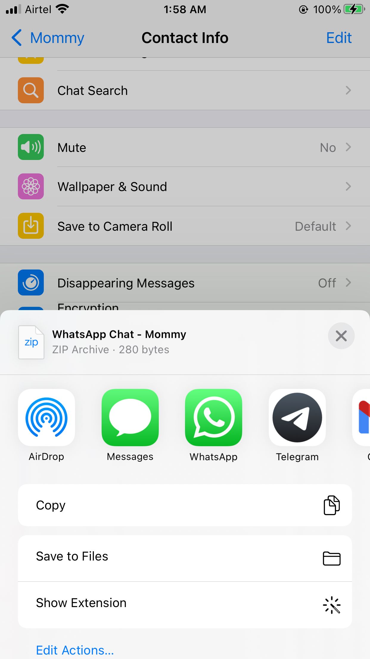 WhatsApp Individual Chats Transfer Share Sheet for Telegram