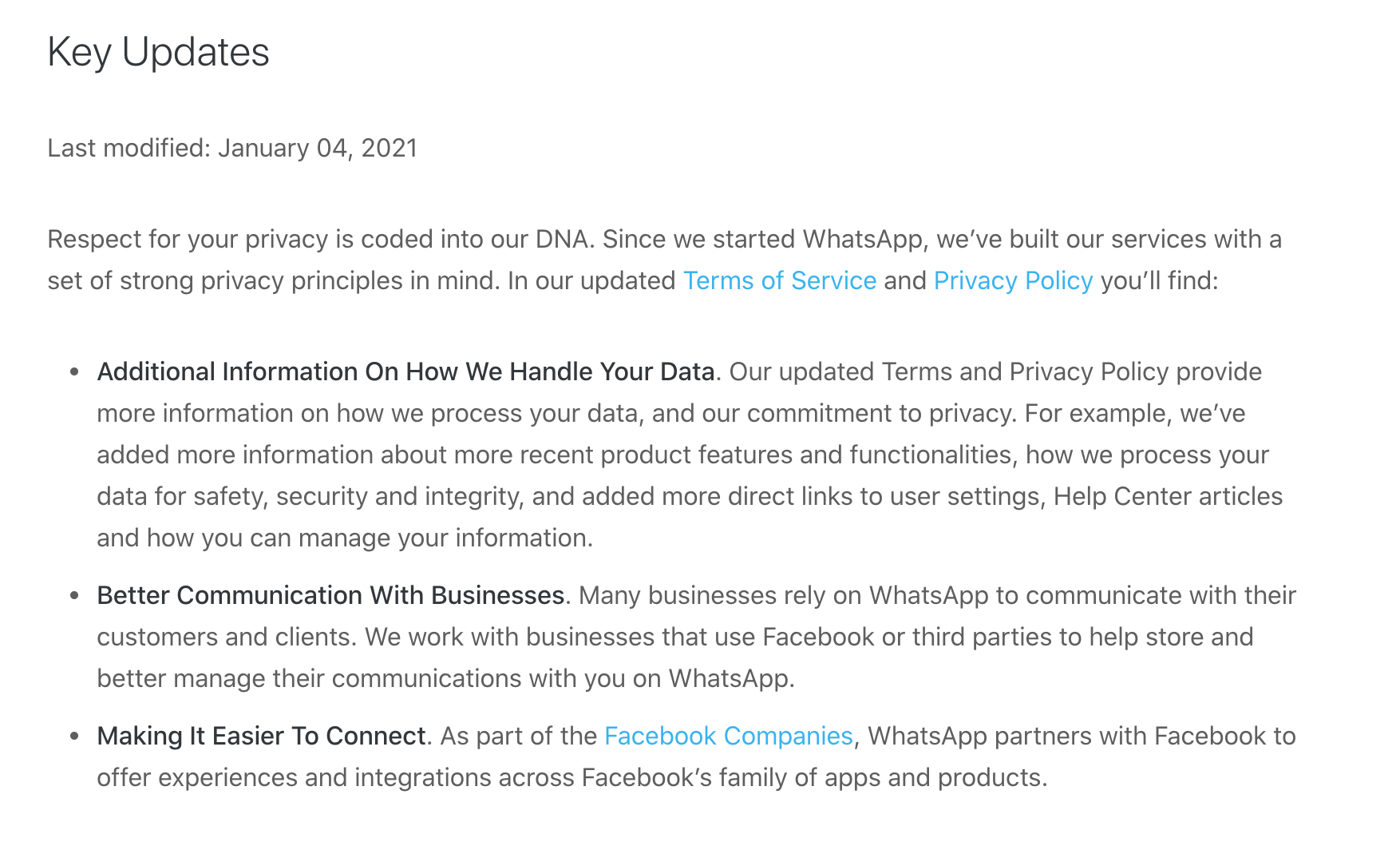 WhatsApp Privacy Policy Changes