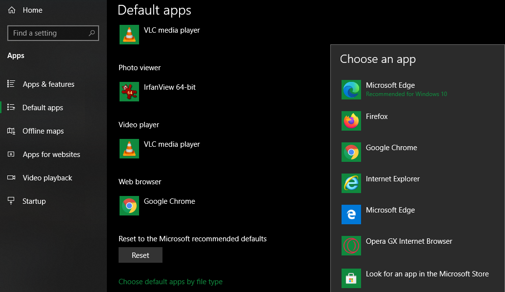 Windows Change Default Browser List