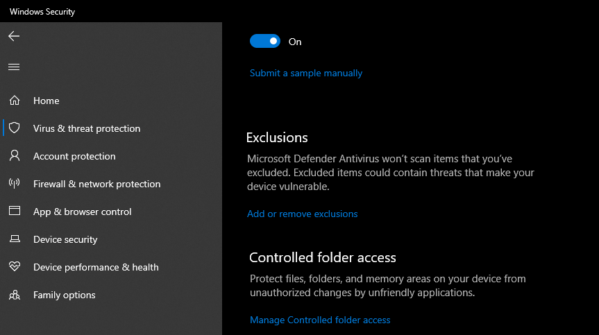 Windows Defender Exclusions