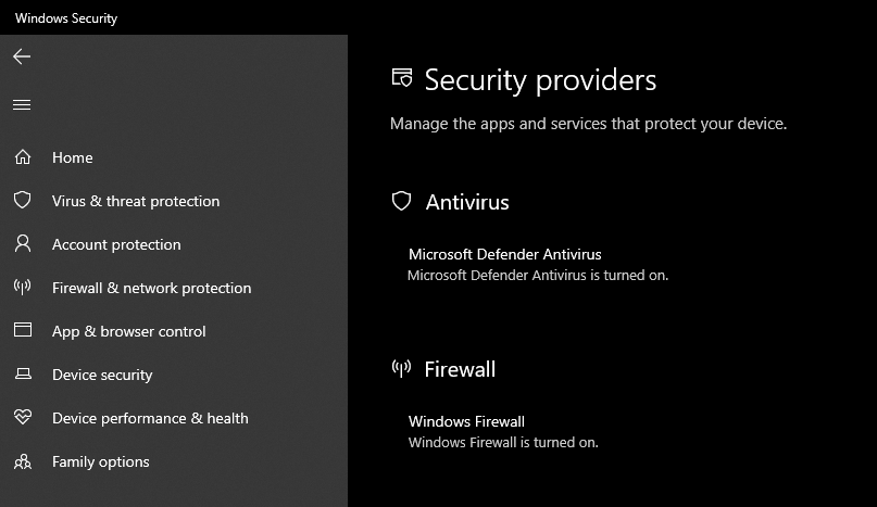 Windows Defender Security Providers