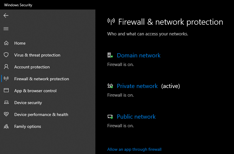 Windows Firewall Options