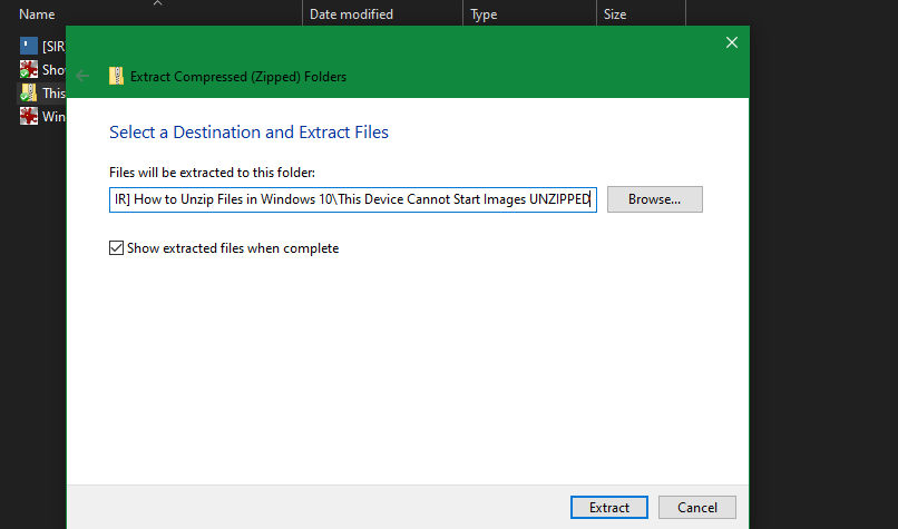 Windows Unzip Files Extract Menu