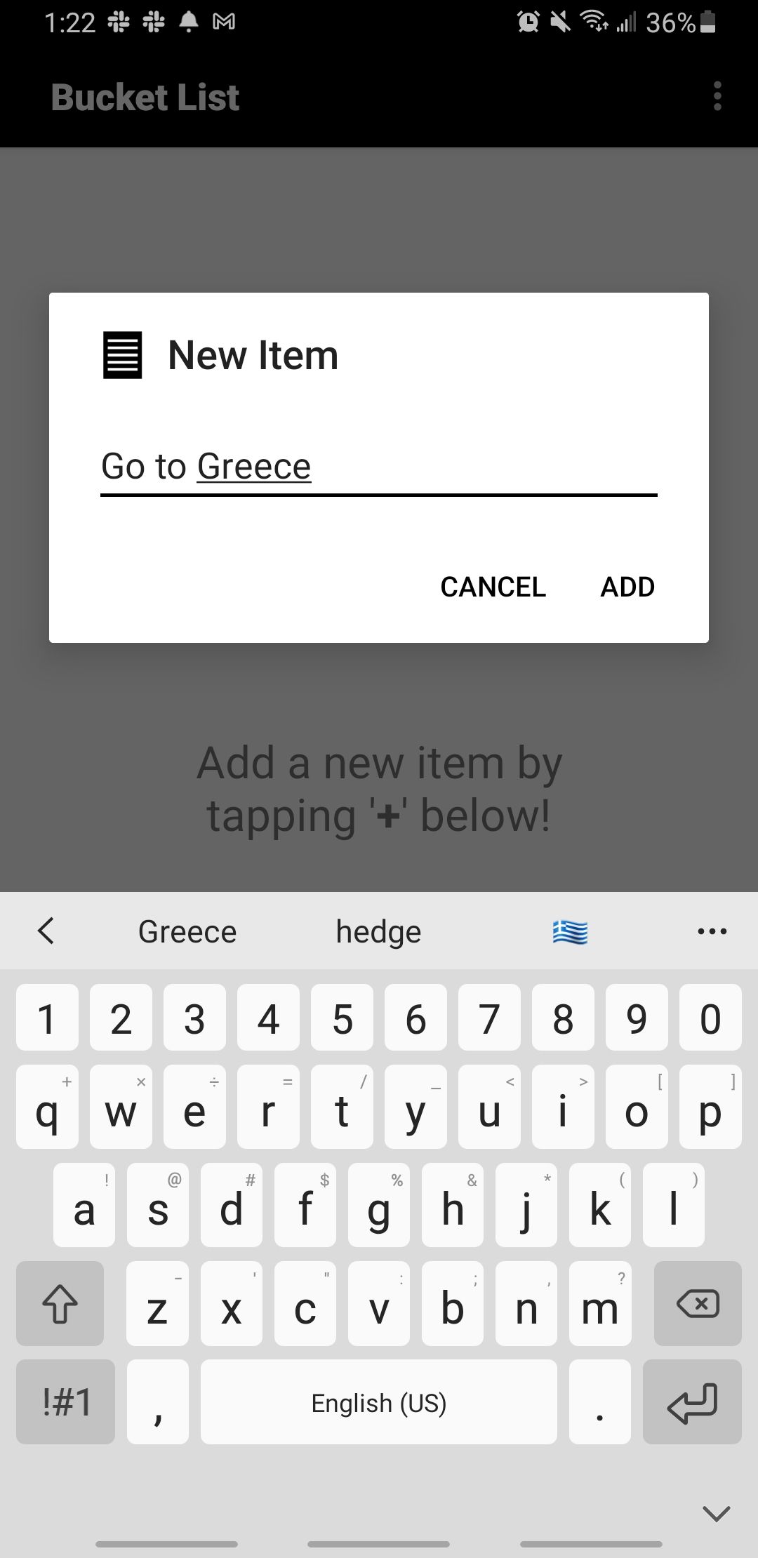 adding a new item in simple bucket list app