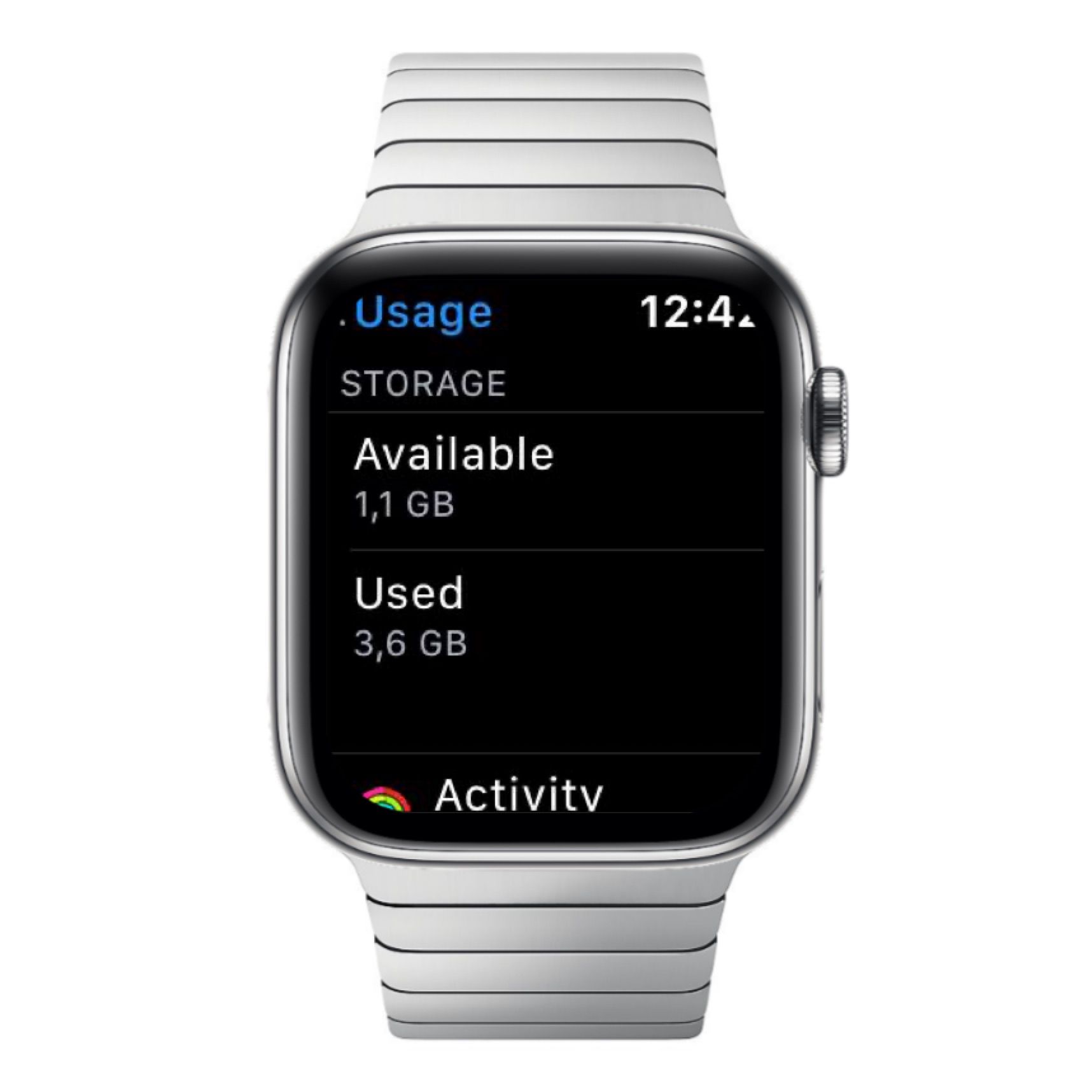 available and used storage on Apple Watch