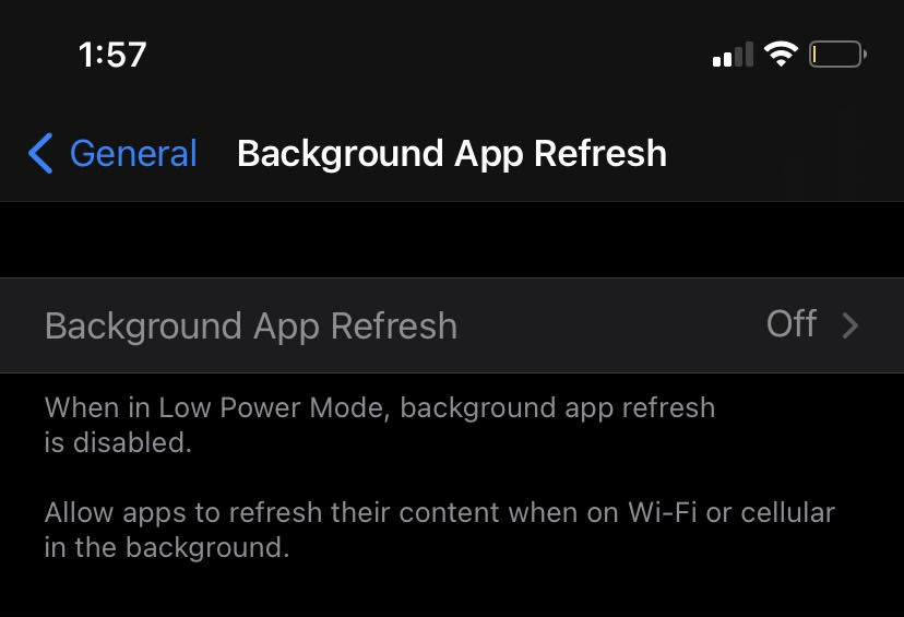Background app refresh settings