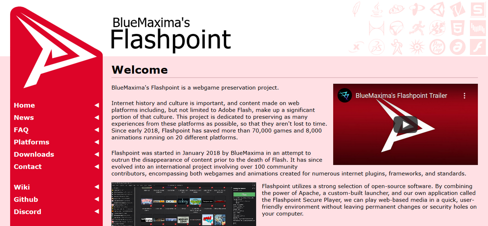 A screenshot of BlueMaxima's Flashpoint home page