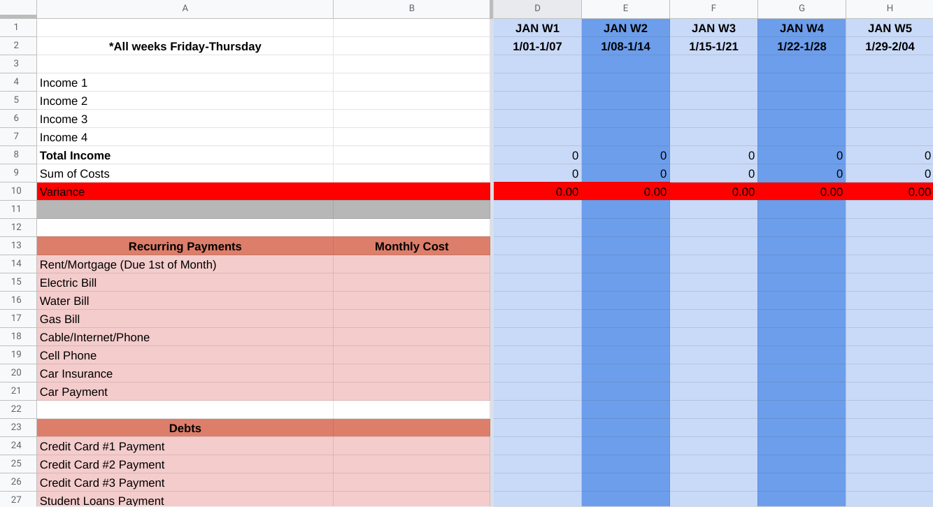The 2021 Weekly Budget Planning Spreadsheet is an excellent way to set budget per week