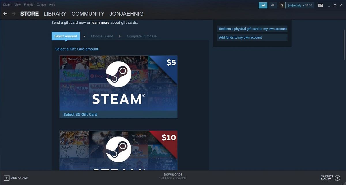 Steam digital gift card amounts.