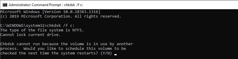 CHKDSK command in Command Prompt