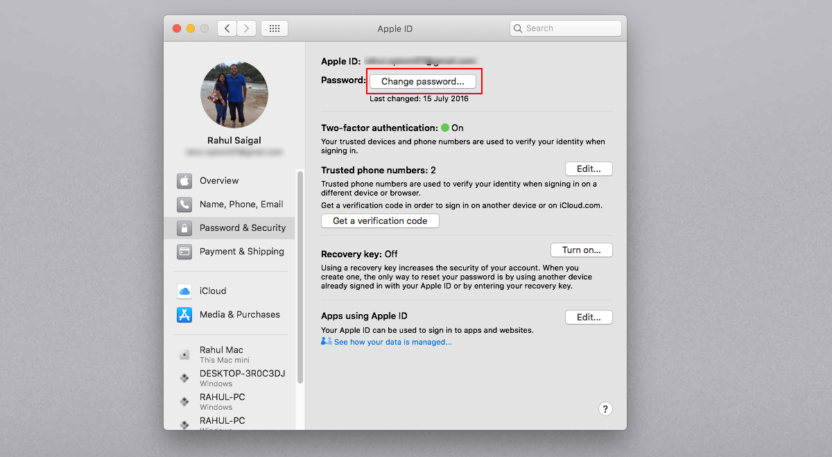 changing password for mac email account