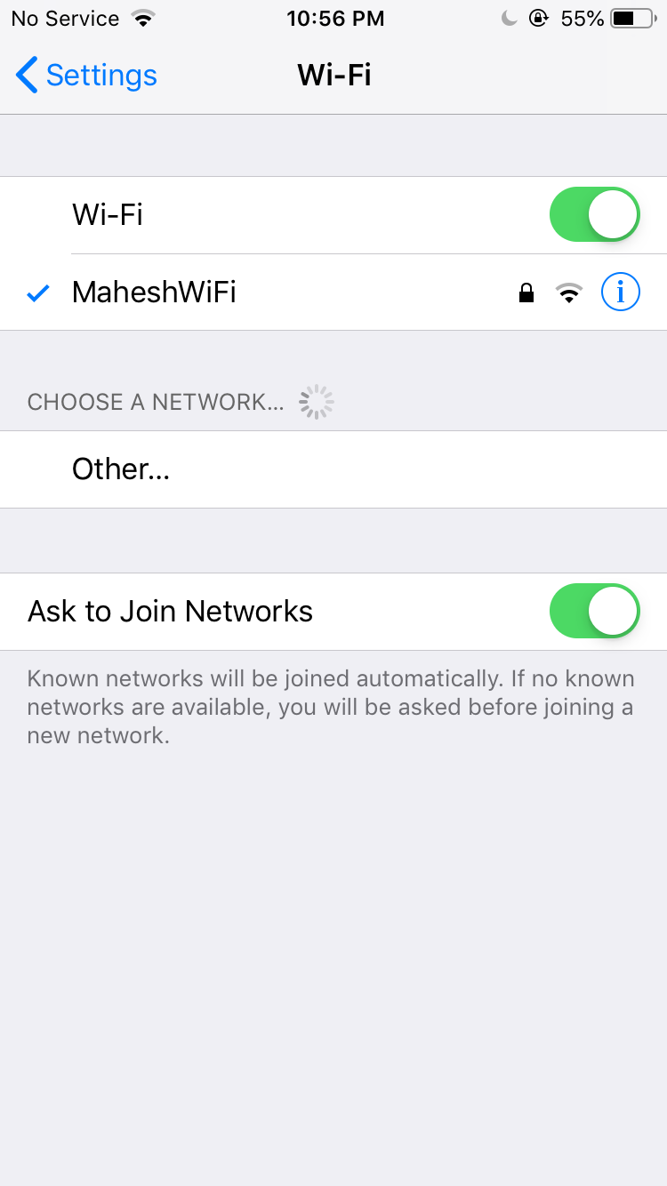 شبکه وای فای فعلی در iOS